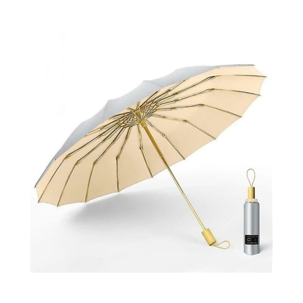 Vahva tuulenkestävä 3taittuva 16k manuaalinen sateenvarjo miesten päivänvarjo naiset sateen suuret sateenvarjot super aurinkosuoja ja uv Vaaleankeltainen