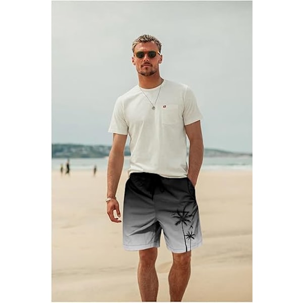 Badbyxor för män, Hawaiianska badshorts med meshfoder, badkläder, strandshorts med fickor, storlek XL