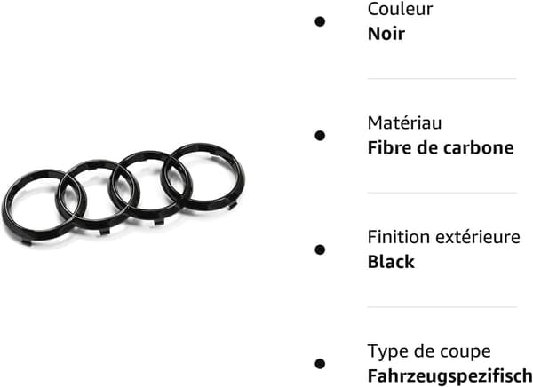 273mm Audi 82A071801 Grill Badge, Ringe Black Edition Emblem Sort