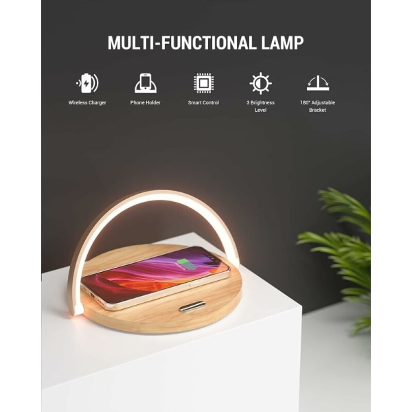 Trådløs oplader-sengelampe, touch-bordlampe, LED-nattelys med induktionsoplader, dæmpbar touch-nattelys med 3 lysstyrkeniveauer