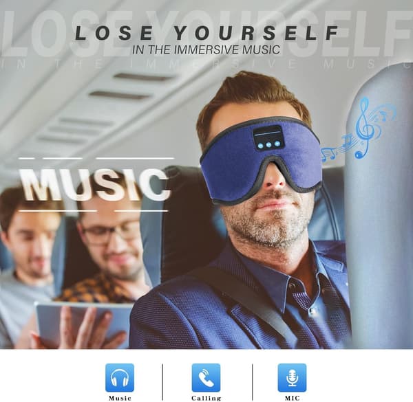 3D Bluetooth Søvnmaske - Vaskbar med Ultratynde Stereohøjttalere & Mikrofon til Søvnløshed & Rejser (Blå)