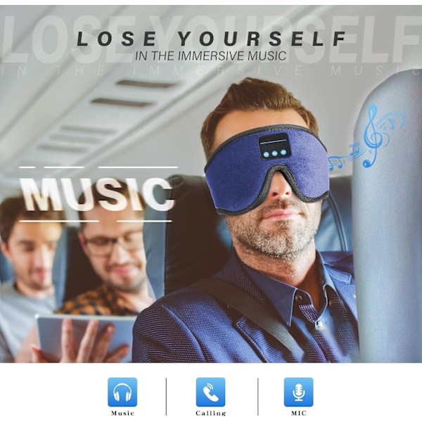 3D Bluetooth Unimaski - Pestävä, erittäin ohuilla stereokaiuttimilla ja mikrofonilla unettomuuteen ja matkustamiseen (Sininen)
