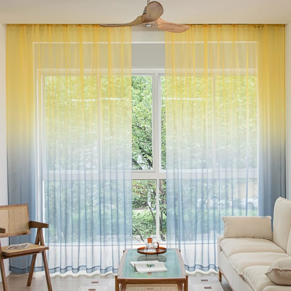 Gradient Skira Gardiner - 213 cm L x 132 cm B (Set med 2) - 15 Färger och 16 Storlekar Gardiner med Stänger för Sovrum/Vardagsrum Grå Gul
