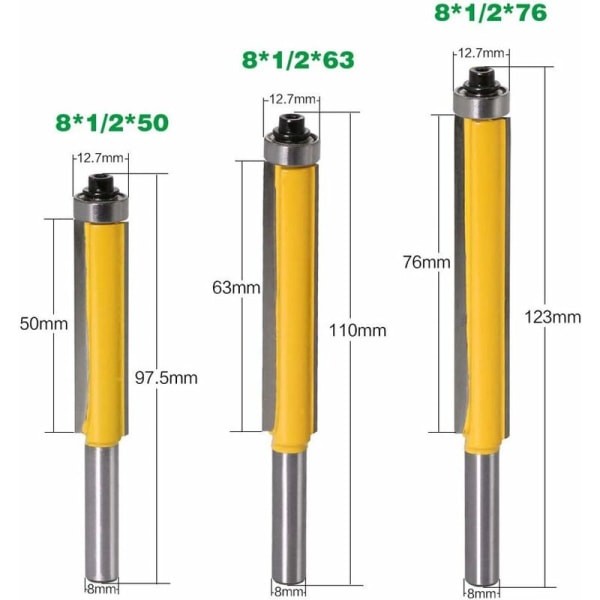 3 stk. Træbearbejdningsfræser Ekstra lang fræser Spånfræser Lige bit, med 8mm skaft