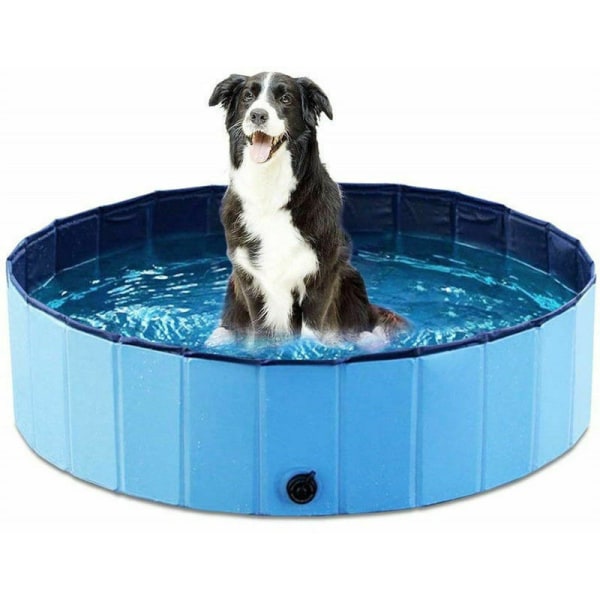 Hundebassin, lille kæledyrsbadekar til børn, små til mellemstore hunde - foldbar og bærbar, (30 x 100 cm blå)-DENUOTOP