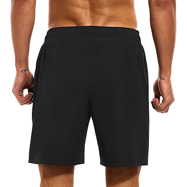 Badbyxor för män 7\" Snabbtorkande badshorts med kompressionsfoder och fickor med dragkedja - Storlek L - Svart