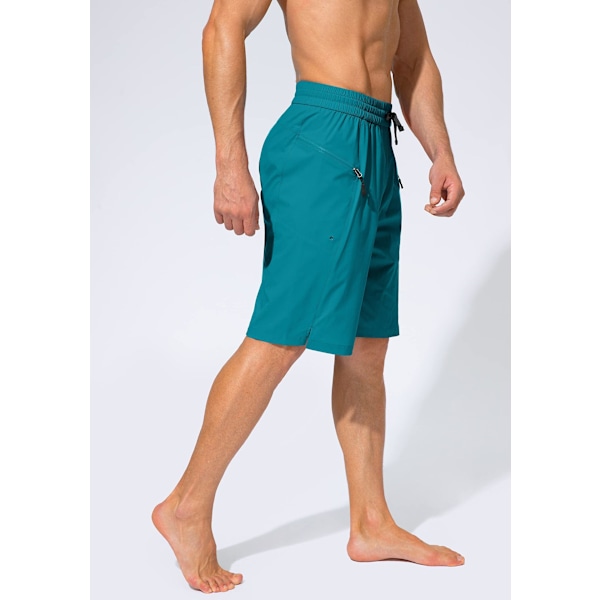 Snabbtorkande badshorts för män med ficka med dragkedja, badshorts för män - Utan meshfoder - XL - Sjögrön