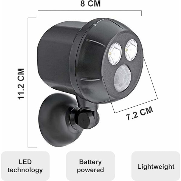 Utomhus rörelsesensorljus, batteridriven LED-belysning, trådlös strålkastare, utomhus LED-strålkastare, 1000 lumen, 360° roterande huvud, utomhus