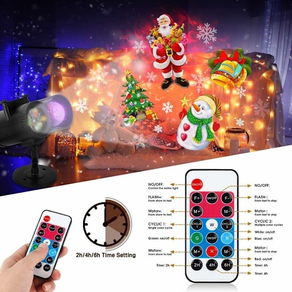Juleprojeksjonslampe, 12 lysbilder + 10 farger LED-bølge lysprojektor IP65 utendørs med fjernkontrollprojektor for jul, Halloween,