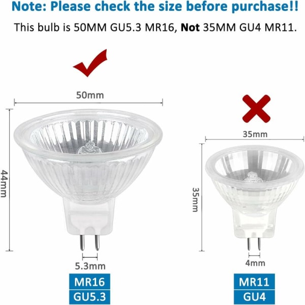 Halogenpære GU5.3 50W 220V, 680lm Varmhvit 2700K Dimbar, MR16 Halogen Spotpære, 6-pakning