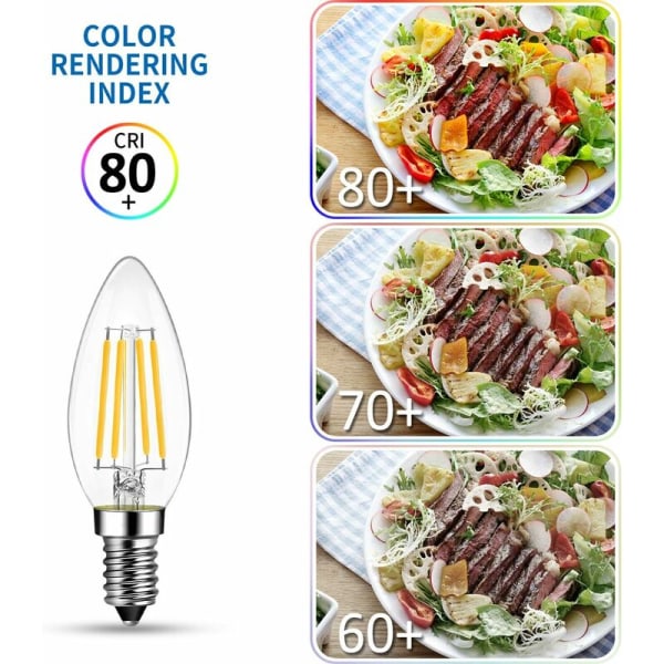4W E14 LED-glödtrådsljuslampa, 470lumen Motsvarar Vintage 40W halogenlampa, varmvit 2700K, ej justerbar, paket med 6 [Energiklass