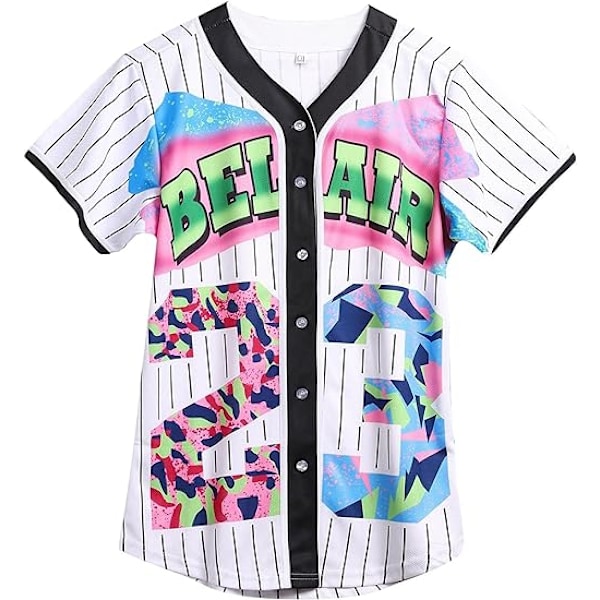 90'er Dame Tøj, Unisex Hip Hop Festtøj, Baseballjakke, Kortærmet Skjorte med Knapper - XL - Striber