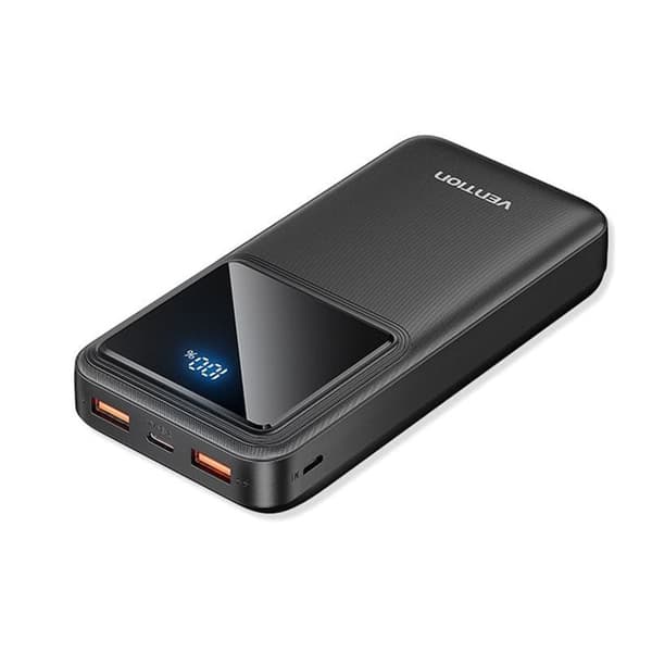 Ekstern batteri USB-C, 2xUSB, Micro-USB, LED-display, PD22.5W, 20000mAh - Vention (FHLB0) - Sort