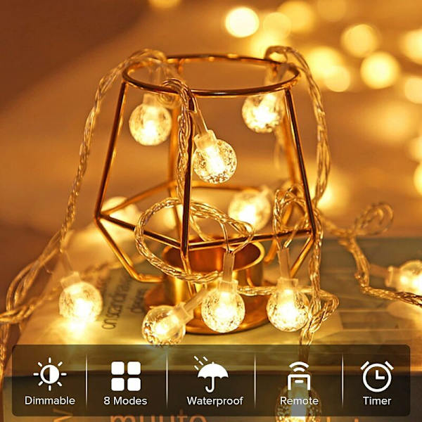 Fe-ljus (varmvit), 10M 80 LED-boll-fe-ljus, IP65 inomhus/utomhus fe-ljusdekoration för jul Halloween sovrum trädgård[
