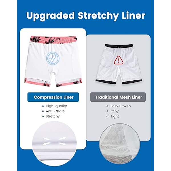 2-i-1 Badbyxor för Män 7 Tum Badbyxor Badkläder Set Strandshorts - Storlek L - Palmrosa