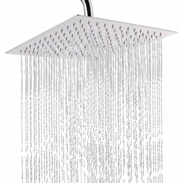 304 rustfritt stål anti-skala firkantet dusjhode Høytrykk Ultra-tynt dusjhode Justerbart regndusjhode for bad, 10 tommers DEN