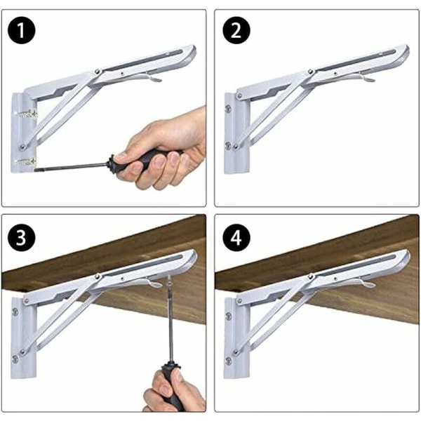 200mm sammenleggbar veggmontert hylleenhet, 2 stk rustfritt stål sammenleggbar konsollbrakett, kraftig sammenleggbar konsollbrakett for
