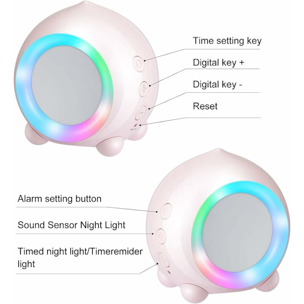 Barnklocka, USB-laddning digital LED-ljus, nattljus väckarklocka för flickor pojkar justerbar volym snooze väckarklocka rosa HIASDF