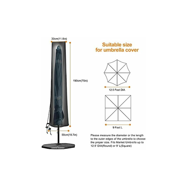 Puutarhavarjon suojus halkaisijaltaan 2m 4m, suuri vedenpitävä terassipöytävarjon suojus, 420D Oxford-aurinkosuojan suojus 9-11ft, H190 x 30/50cm H