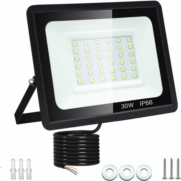 30W utendørs LED-flomlys, 6500K utendørs sikkerhetslys, utendørs LED-spotlight, 2700LM utendørs LED-lampe, IP66 vanntett for uteplass, hage,