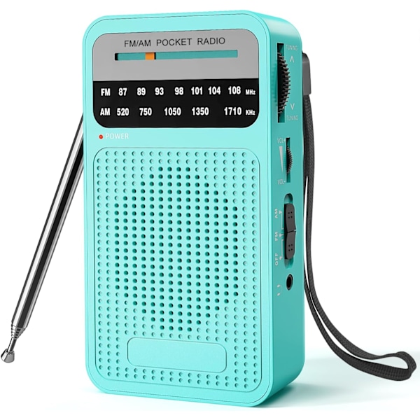 Kannettava radio AM FM -kaukosäädin kaiuttimella, kuulokeliitäntä, 2 AA-paristokäyttöinen, sopii sisä-, ulko- ja hätäkäyttöön, vihreä