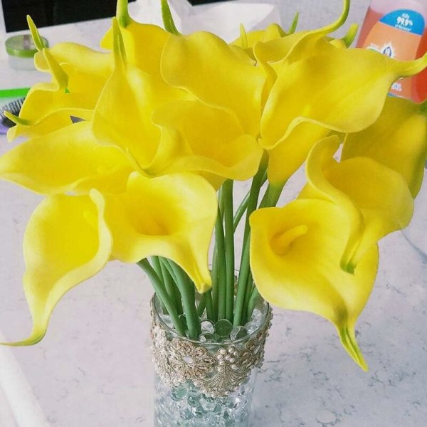 20 stk kunstige brudebuketter med calla liljer i latex (gult)