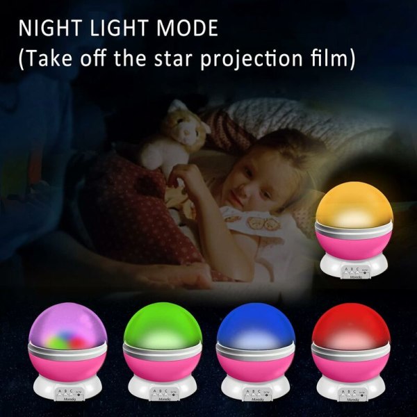 Stjärnprojektionsnattlampa, Barnnattlampa 360° Rotationslampa Projektorlampa Tak, Led Baby Nattlampa 8 Färglägen, Present till Baby,