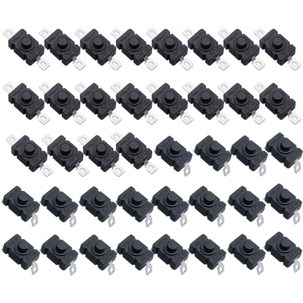 Pakke med 40 selvlåsende trykknappbryter, KAN-28 mini lommelyktbryter (20 deler flat pin med hull + 20 deler bøyd pin med hull)