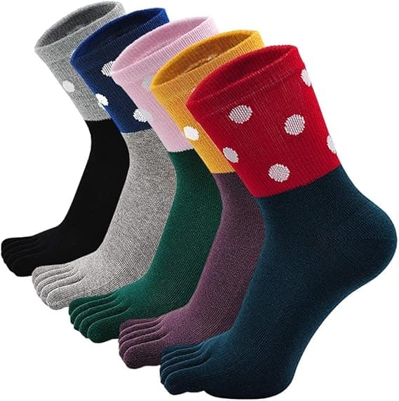Bomullsokker for kvinner med tåskillere, 5 par