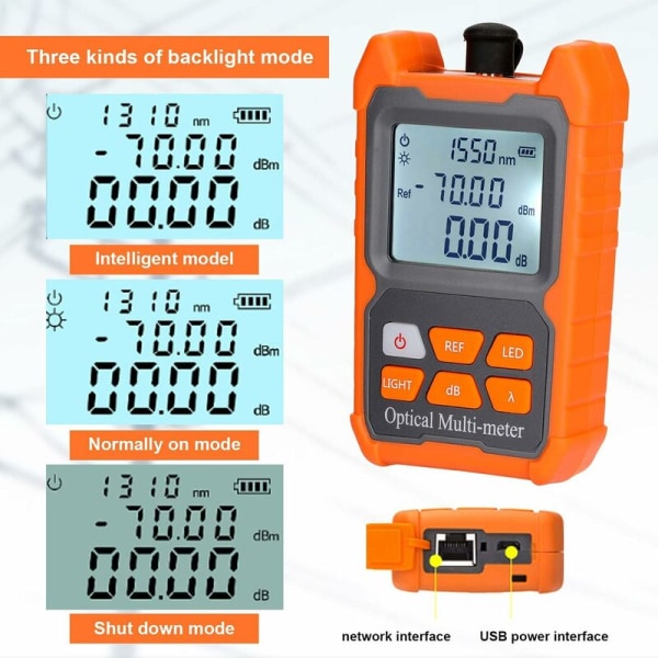 Multimeter optisk effektmåler, Mini bærbar 8 bølgelengde optisk effektmåler med LED-lys nettverkskabeltester FTTH fiberoptisk kabel T