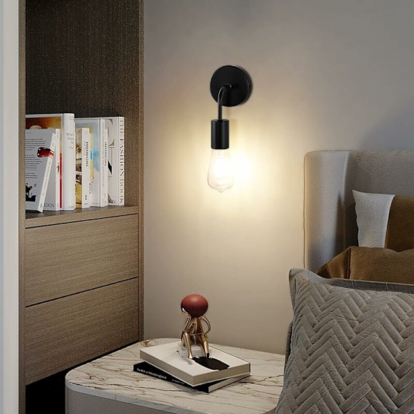 Svart vegglampe, 2 stk. E27 Edison industrielle leselys for nattbord soverom korridor trapp innendørs retro nattlys belysning bad