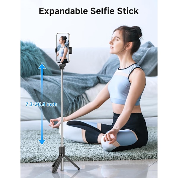 Bærbar Selfie Stick, 4 i 1 Udtrækkelig Telefon Tripod Stand med Aftagelig Trådløs Fjernbetjening & Telefonholder 360° Roterende Mini Rejse Tripod Kompatibel