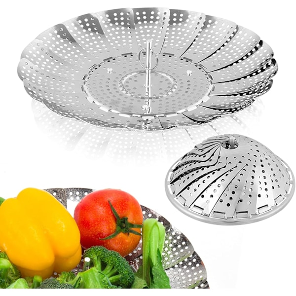 Premium Ångkokare i Rostfritt Stål - Expandable Hopfällbar Ångkokare för Olika Storlekar av Kastruller (5.4\" till 9.2\")