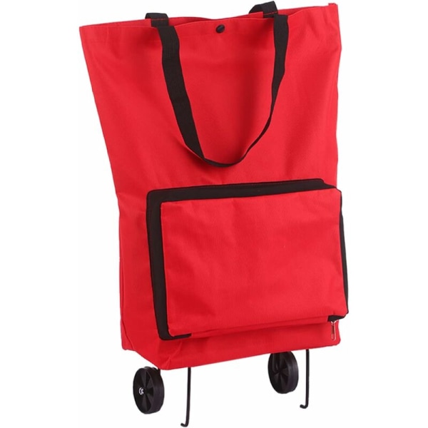 Handlepose med hjul, sammenleggbar rulleveske med hjul Gjenbrukbar Sammenleggbar Handlevogn Sammenleggbar Dagligvarevesker Reiseveske Rød