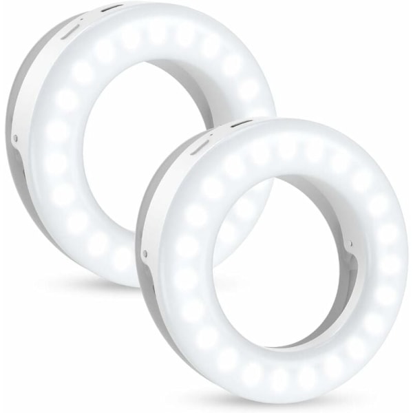 Selfie Ring Light, [2-pack] Clip-on Fill-Light [3 färglägen], USB uppladdningsbar 200mAh kameraljus, Spotlight-blixt kompletterande ljus för