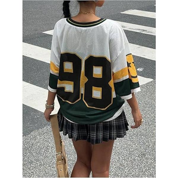 Dame Størrelse Stor Sweater Oversized V-Hals Digital Print T-Shirt Top - Størrelse L - Grøn