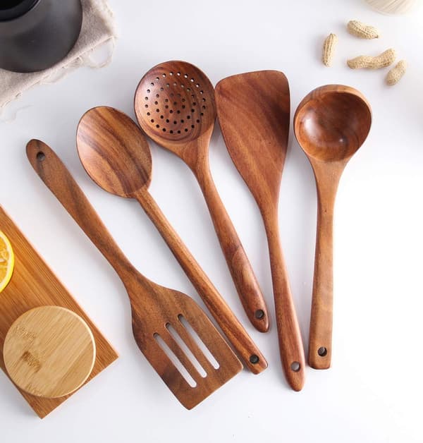 Hälsosamma Köksredskap, Träslevset och Träförvaringshinkar Set (6-pack)