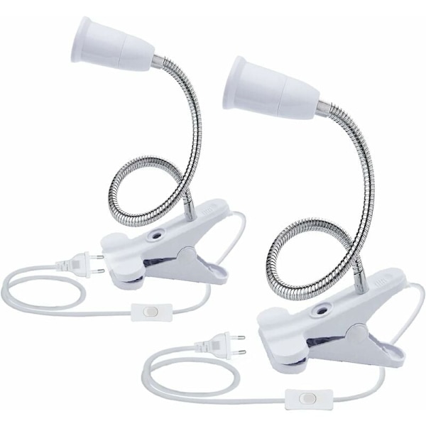 2 stk LED-bordlampefot E27 klemmepæreholder svanehalslampeholderfot bordlampe klemmefot med bryter 360° sokkellampe for lesing, Mak