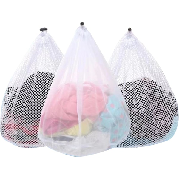 3 Styk Mesh Vasketøjsposer Vaskemaskine Mesh Vasketøjsposer til Delikat Tøj, Sengetøj, Legetøj med Snørelukning Robust (3 XXL Størrelse 80 x 24 I