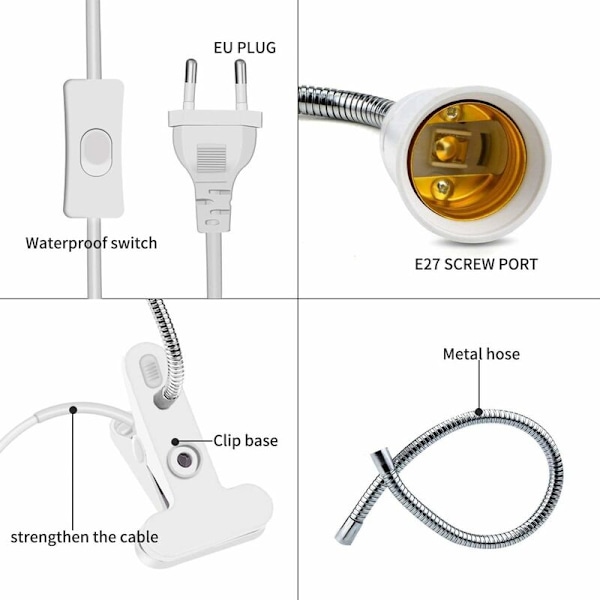 2 stk LED-bordlampefot E27 klemmepæreholder svanehalslampeholderfot bordlampe klemmefot med bryter 360° sokkellampe for lesing, Mak