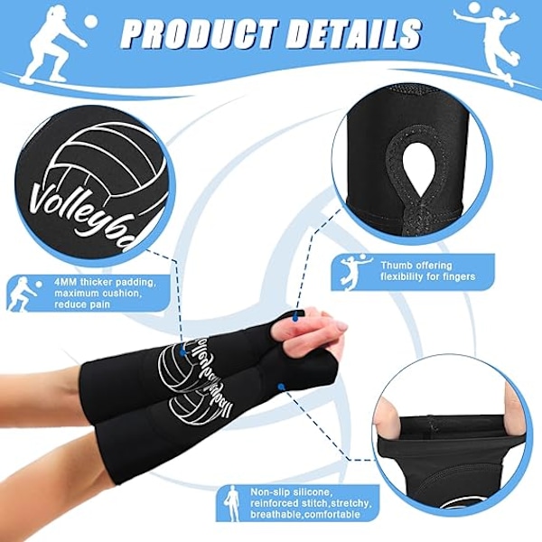 3 par sports volleyball arm sleeves til ungdoms volleyball håndledsbeskyttere med tommelfingerhuller