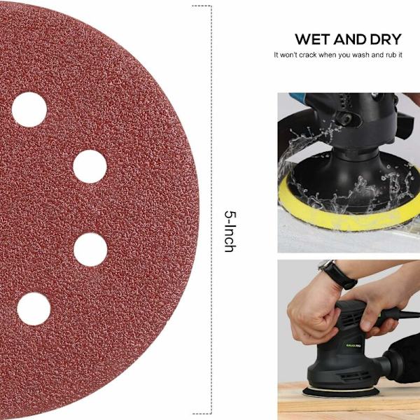 Sandpapper, slippappar, 100 st 125 mm skivor, 10 ark per korn, slipmaskiner för excenterslip, för oscillerande multiverktyg - F1602000101