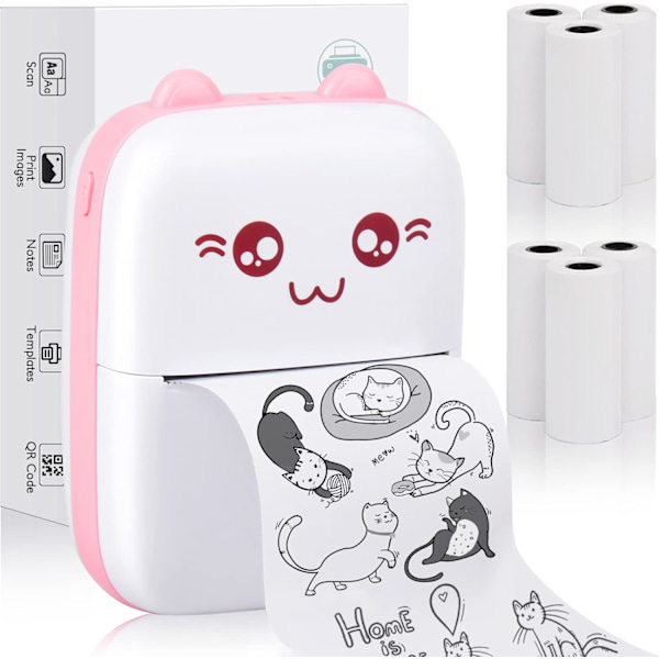Mini Bluetooth Termisk Printer - Bærbar Trådløs Printer til Android/iOS - Udskriv Etiketter, Kvitteringer og Noter - Inkluderer 6 Papirruller - Hjem/Kontor/