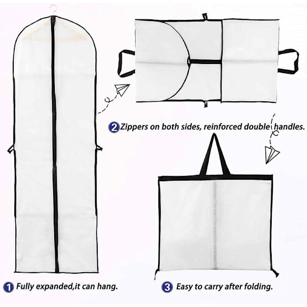 Bröllopsklänningsöverdrag 60x180cm Långt plaggöverdrag för brud och brudtärna Klänning Dammsäker Vattentät Mal Fukt Vikbar och Bärbar Bila