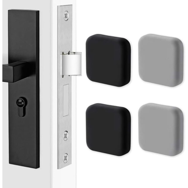 dörrhandtag i silikon, fyrkantiga väggskydd. Tyst väggskydd för handtag, buffert dörrstoppare (svart x2, grå x2)