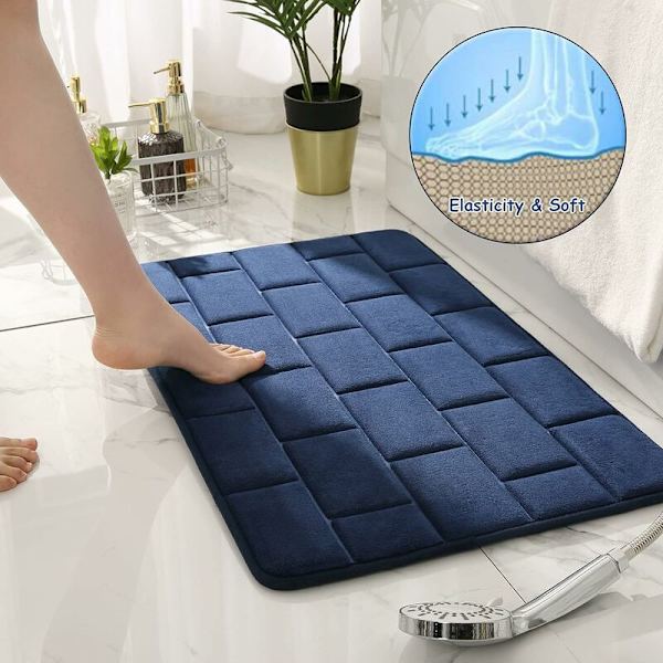 Halkskyddad badrumsmatta i minnesskum, absorberande badrumsmattor tvättbara badrumsmattor badrumsduschmatta 40x60cmㄗMarineㄘ