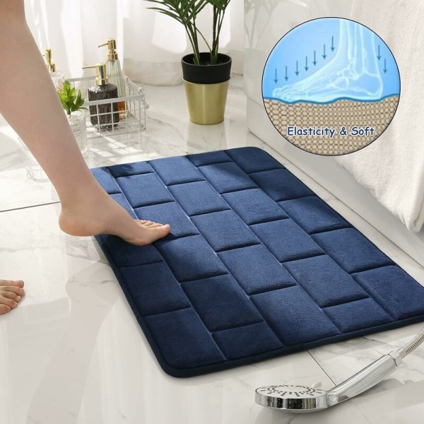 Non-Slip Memory Foam Bath Mat, Absorbent Bath Mats Washable Bath Mats Bathroom Shower Mat 40x60cmㄗMarineㄘ