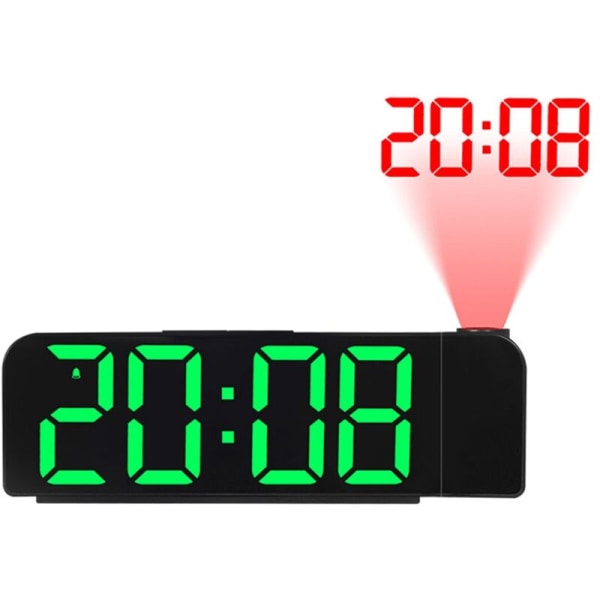 Projektionsväckarklocka 180° rotation 12/24H LED digital klocka USB -laddning Takprojektor väckarklocka (grön)