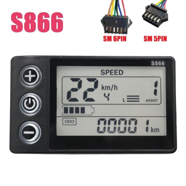 24V 36V 48V 60V S866 Kontrollpanel Dashboard Elektrisk sykkel LCD-skjerm for E-sykkel elektrisk scooter(SM-plugg 5PIN)