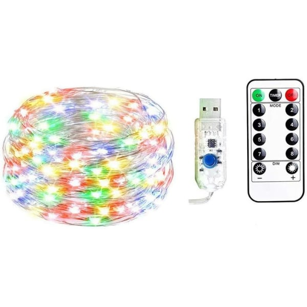 USB koppartrådsljus med fjärrkontroll Strängljus för inomhusbruk med timer 10m 100 lysdioder 8 glitterlägen Dekorativa strängljus för